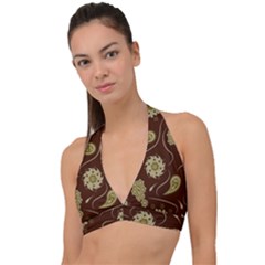 Floral Pattern Paisley Style  Halter Plunge Bikini Top by Eskimos