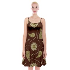 Floral Pattern Paisley Style  Spaghetti Strap Velvet Dress by Eskimos