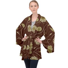 Floral Pattern Paisley Style  Long Sleeve Velvet Kimono 