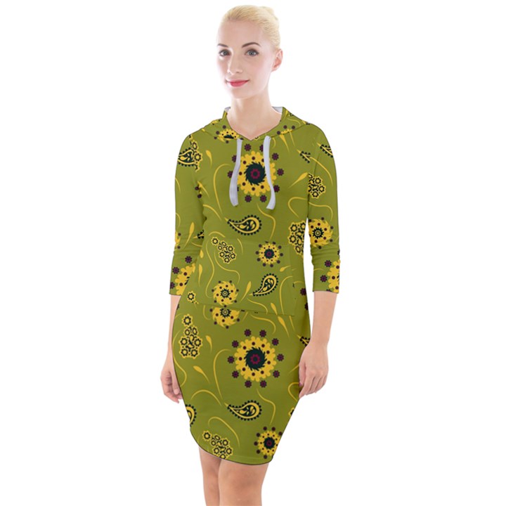 Floral pattern paisley style  Quarter Sleeve Hood Bodycon Dress