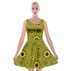 Floral Pattern Paisley Style  Velvet Skater Dress by Eskimos