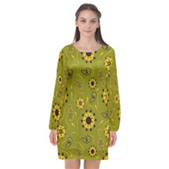 Floral Pattern Paisley Style  Long Sleeve Chiffon Shift Dress  by Eskimos