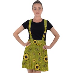 Floral Pattern Paisley Style  Velvet Suspender Skater Skirt by Eskimos