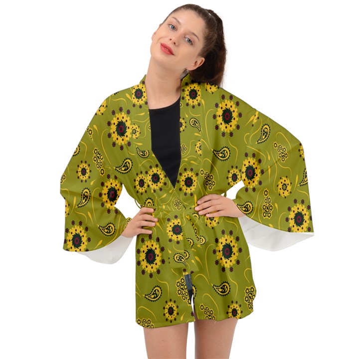 Floral pattern paisley style  Long Sleeve Kimono