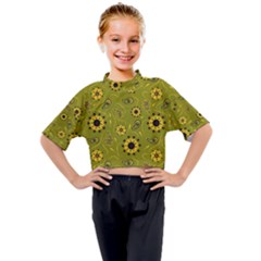 Floral Pattern Paisley Style  Kids Mock Neck Tee