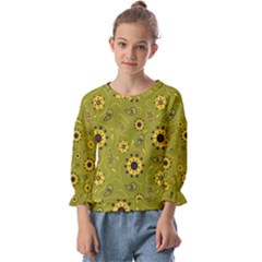 Floral Pattern Paisley Style  Kids  Cuff Sleeve Top