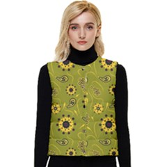 Floral Pattern Paisley Style  Women s Short Button Up Puffer Vest by Eskimos