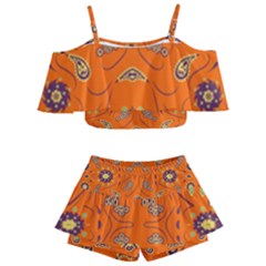 Floral Pattern Paisley Style  Kids  Off Shoulder Skirt Bikini by Eskimos