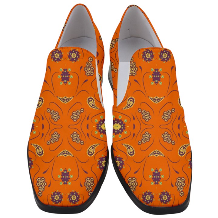 Floral pattern paisley style  Women Slip On Heel Loafers