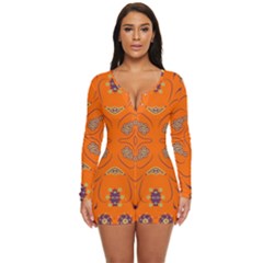 Floral Pattern Paisley Style  Long Sleeve Boyleg Swimsuit