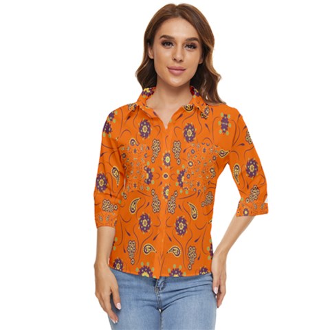 Floral Pattern Paisley Style  Women s Quarter Sleeve Pocket Shirt by Eskimos