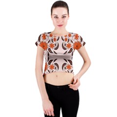 Floral Folk Damask Pattern  Crew Neck Crop Top by Eskimos