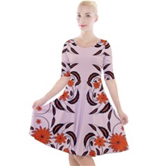 Floral Folk Damask Pattern  Quarter Sleeve A-line Dress by Eskimos