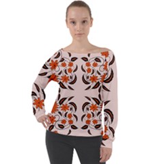 Floral Folk Damask Pattern  Off Shoulder Long Sleeve Velour Top by Eskimos