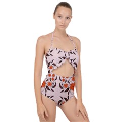 Floral Folk Damask Pattern  Scallop Top Cut Out Swimsuit by Eskimos