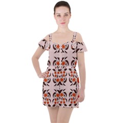 Floral Folk Damask Pattern  Ruffle Cut Out Chiffon Playsuit by Eskimos