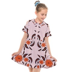 Floral Folk Damask Pattern  Kids  Short Sleeve Shirt Dress by Eskimos