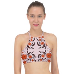 Floral Folk Damask Pattern  Racer Front Bikini Top by Eskimos