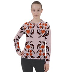 Floral Folk Damask Pattern  Women s Pique Long Sleeve Tee