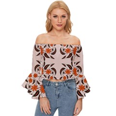 Floral Folk Damask Pattern  Off Shoulder Flutter Bell Sleeve Top by Eskimos