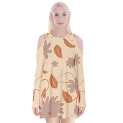 Folk Flowers Print Floral Pattern Ethnic Art Velvet Long Sleeve Shoulder Cutout Dress by Eskimos