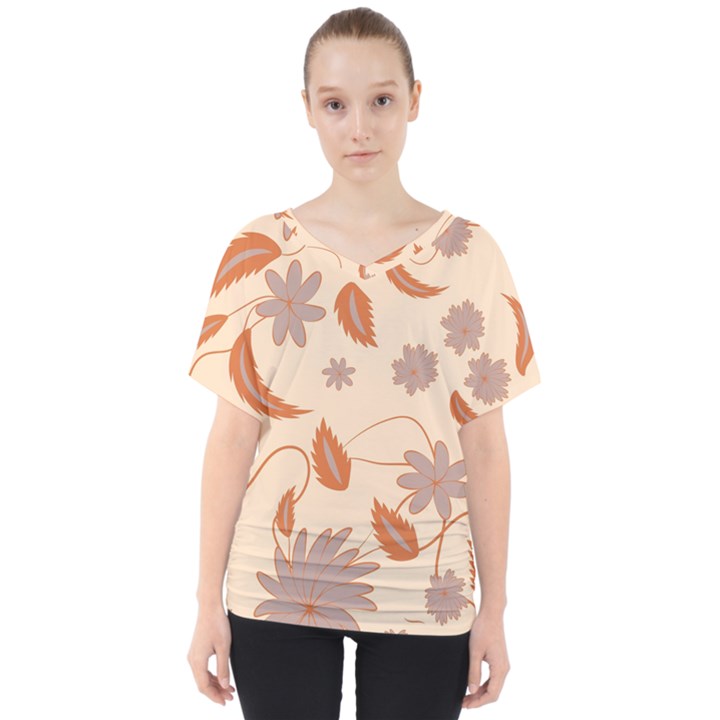 Folk flowers print Floral pattern Ethnic art V-Neck Dolman Drape Top