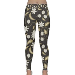 Folk Flowers Print Floral Pattern Ethnic Art Classic Yoga Leggings by Eskimos