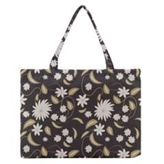 Folk Flowers Print Floral Pattern Ethnic Art Zipper Medium Tote Bag by Eskimos