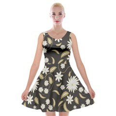 Folk Flowers Print Floral Pattern Ethnic Art Velvet Skater Dress by Eskimos