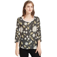 Folk Flowers Print Floral Pattern Ethnic Art Chiffon Quarter Sleeve Blouse by Eskimos