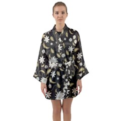 Folk Flowers Print Floral Pattern Ethnic Art Long Sleeve Satin Kimono by Eskimos