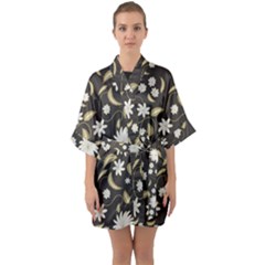 Folk Flowers Print Floral Pattern Ethnic Art Half Sleeve Satin Kimono  by Eskimos