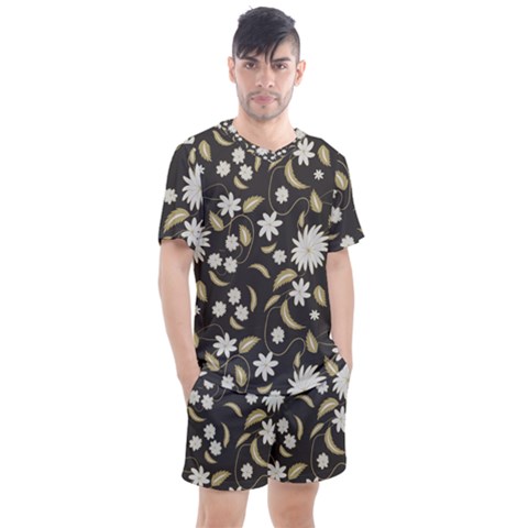 Folk Flowers Print Floral Pattern Ethnic Art Men s Mesh Tee And Shorts Set by Eskimos