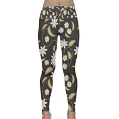 Folk Flowers Print Floral Pattern Ethnic Art Lightweight Velour Classic Yoga Leggings by Eskimos