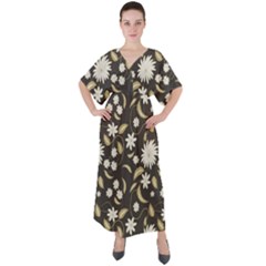 Folk Flowers Print Floral Pattern Ethnic Art V-neck Boho Style Maxi Dress by Eskimos