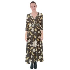 Folk Flowers Print Floral Pattern Ethnic Art Button Up Maxi Dress by Eskimos