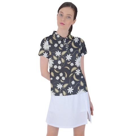 Folk Flowers Print Floral Pattern Ethnic Art Women s Polo Tee by Eskimos