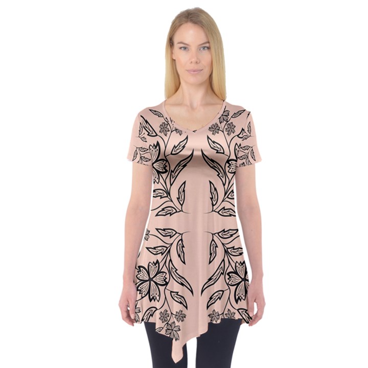 Floral folk damask pattern  Short Sleeve Tunic 