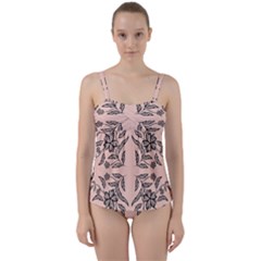 Floral Folk Damask Pattern  Twist Front Tankini Set by Eskimos