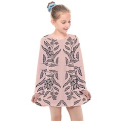 Floral Folk Damask Pattern  Kids  Long Sleeve Dress by Eskimos