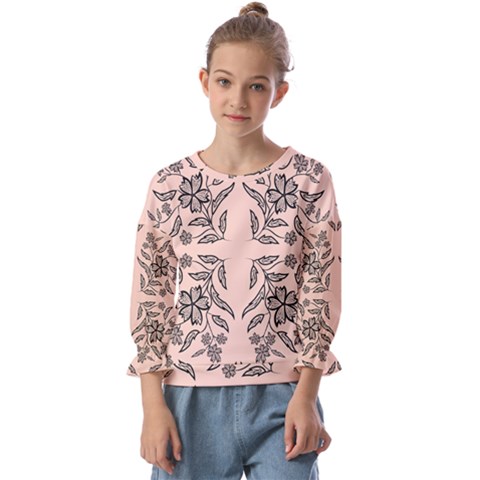 Floral Folk Damask Pattern  Kids  Cuff Sleeve Top by Eskimos