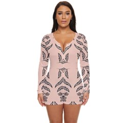 Floral Folk Damask Pattern  Long Sleeve Boyleg Swimsuit by Eskimos