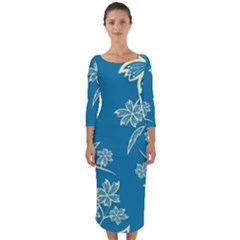 Folk Flowers Print Floral Pattern Ethnic Art Quarter Sleeve Midi Bodycon Dress by Eskimos