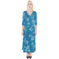 Folk Flowers Print Floral Pattern Ethnic Art Quarter Sleeve Wrap Maxi Dress by Eskimos