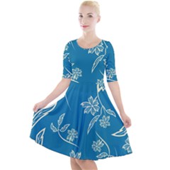 Folk Flowers Print Floral Pattern Ethnic Art Quarter Sleeve A-line Dress by Eskimos