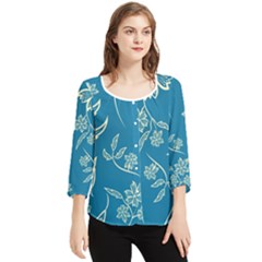 Folk Flowers Print Floral Pattern Ethnic Art Chiffon Quarter Sleeve Blouse by Eskimos