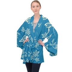 Folk Flowers Print Floral Pattern Ethnic Art Long Sleeve Velvet Kimono  by Eskimos