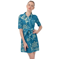 Folk Flowers Print Floral Pattern Ethnic Art Belted Shirt Dress by Eskimos