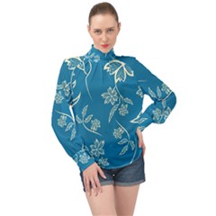 Folk Flowers Print Floral Pattern Ethnic Art High Neck Long Sleeve Chiffon Top by Eskimos