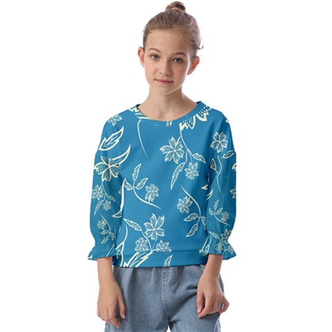 Folk Flowers Print Floral Pattern Ethnic Art Kids  Cuff Sleeve Top by Eskimos